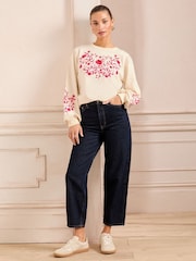 Love & Roses Ivory Red And Pink Embroidered Jersey Sweatshirt - Image 3 of 4