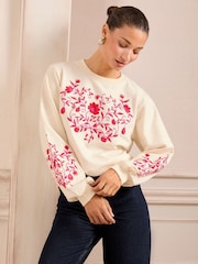 Love & Roses Ivory Red And Pink Embroidered Jersey Sweatshirt - Image 4 of 4