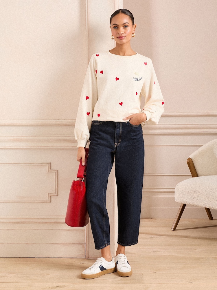 Love & Roses Ivory Embrodiered Heart Jersey Sweatshirt - Image 3 of 4