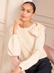 Love & Roses Ivory Bow Shoulder Jersey Sweatshirt - Image 1 of 4