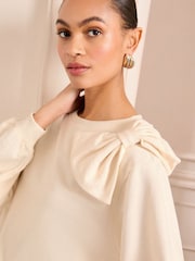 Love & Roses Ivory Bow Shoulder Jersey Sweatshirt - Image 2 of 4