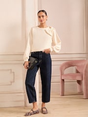 Love & Roses Ivory Bow Shoulder Jersey Sweatshirt - Image 3 of 4