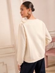 Love & Roses Ivory Bow Shoulder Jersey Sweatshirt - Image 4 of 4