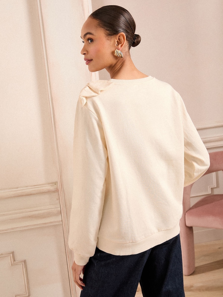 Love & Roses Ivory Bow Shoulder Jersey Sweatshirt - Image 4 of 4
