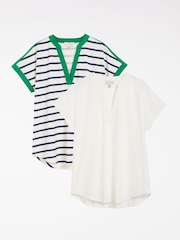 Love & Roses Ivory and Stripe X2 Notch Neck Jersey T-Shirt 2 Pack - Image 1 of 7