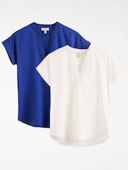 Ivory and Cobalt Blue X2 - Love & Roses Notch Neck Jersey T-Shirt 2 Pack - Image 1 of 7