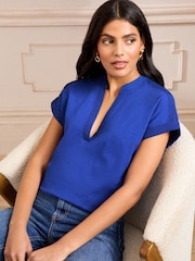 Ivory and Cobalt Blue X2 - Love & Roses Notch Neck Jersey T-Shirt 2 Pack - Image 3 of 7
