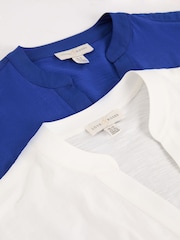 Ivory and Cobalt Blue X2 - Love & Roses Notch Neck Jersey T-Shirt 2 Pack - Image 7 of 7