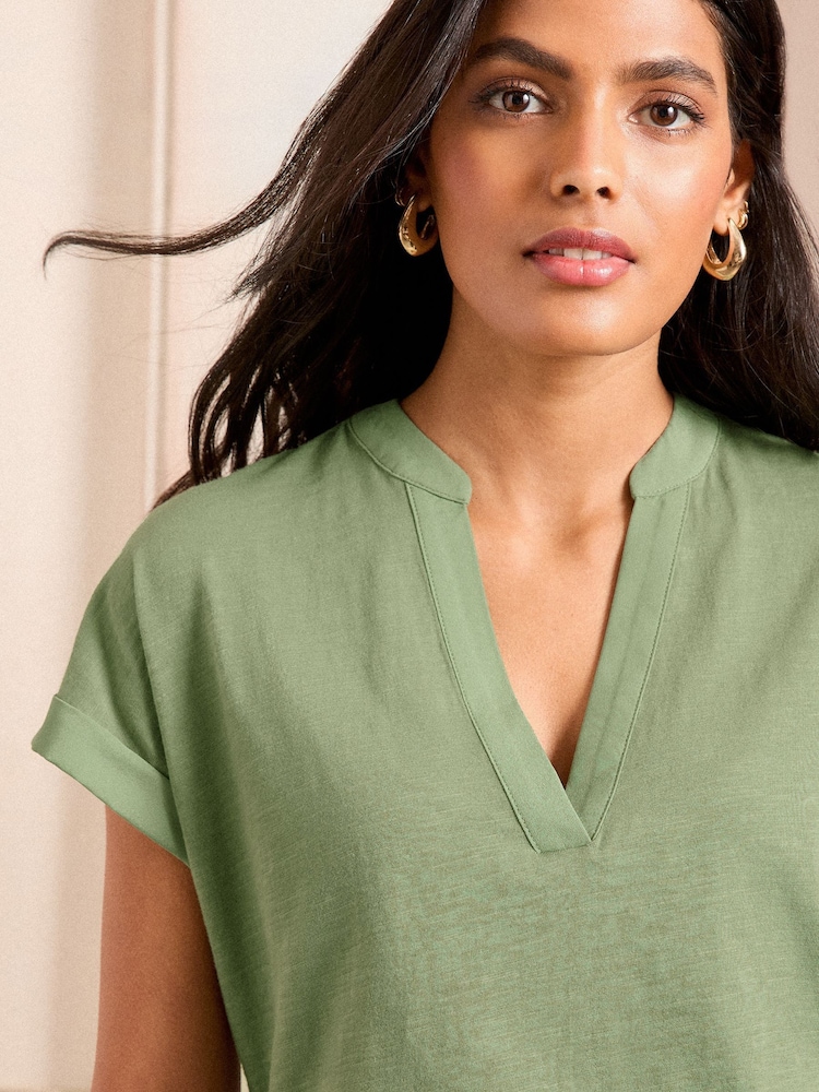 Love & Roses Khaki Green V-Neck Jersey T-Shirt - Image 2 of 4