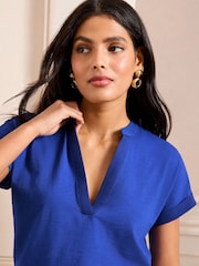 Love & Roses Cobalt Blue V-Neck Jersey T-Shirt - Image 2 of 4