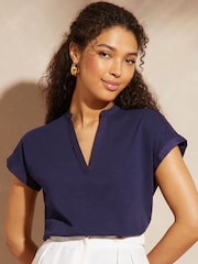 Love & Roses Navy Blue V-Neck Jersey T-Shirt - Image 1 of 4