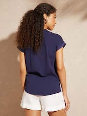 Love & Roses Navy Blue V-Neck Jersey T-Shirt - Image 3 of 4