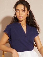 Love & Roses Navy Blue V-Neck Jersey T-Shirt - Image 4 of 4