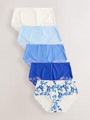 Blue Floral Midi No VPL Lace Back Briefs 5 Pack - Image 1 of 11