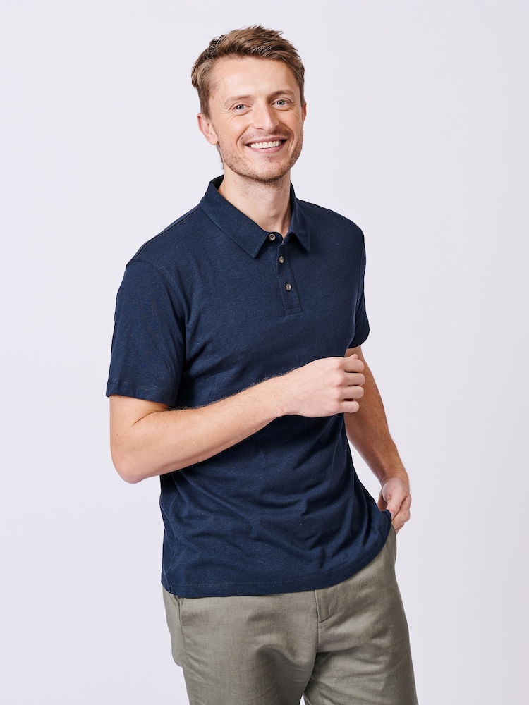 Azul - Aubin Camisas Linen polo e algodão Arnold azul - Imagem 1 de 5