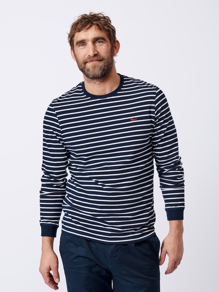 Aubin Blue Ferriby Long Sleeve 100% Cotton T-Shirt - Image 1 of 5