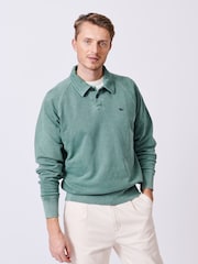 Aubin Blue Raithby Button Neck 100% Cotton Sweatshirt - Image 1 of 5