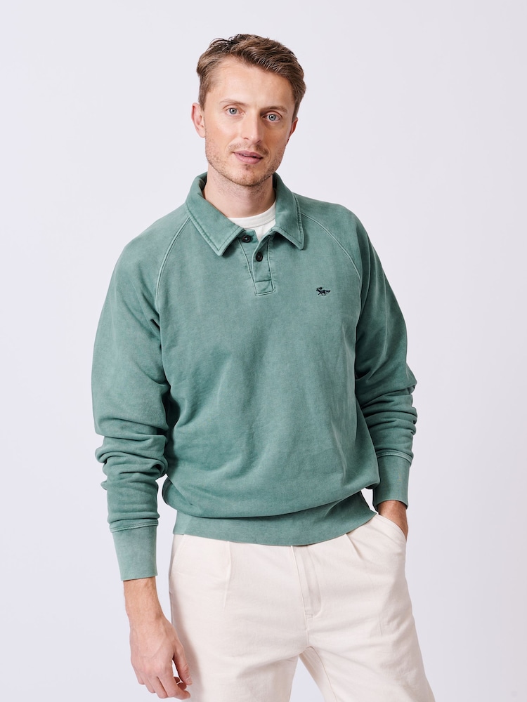Aubin Blue Raithby Button Neck 100% Cotton Sweatshirt - Image 1 of 5