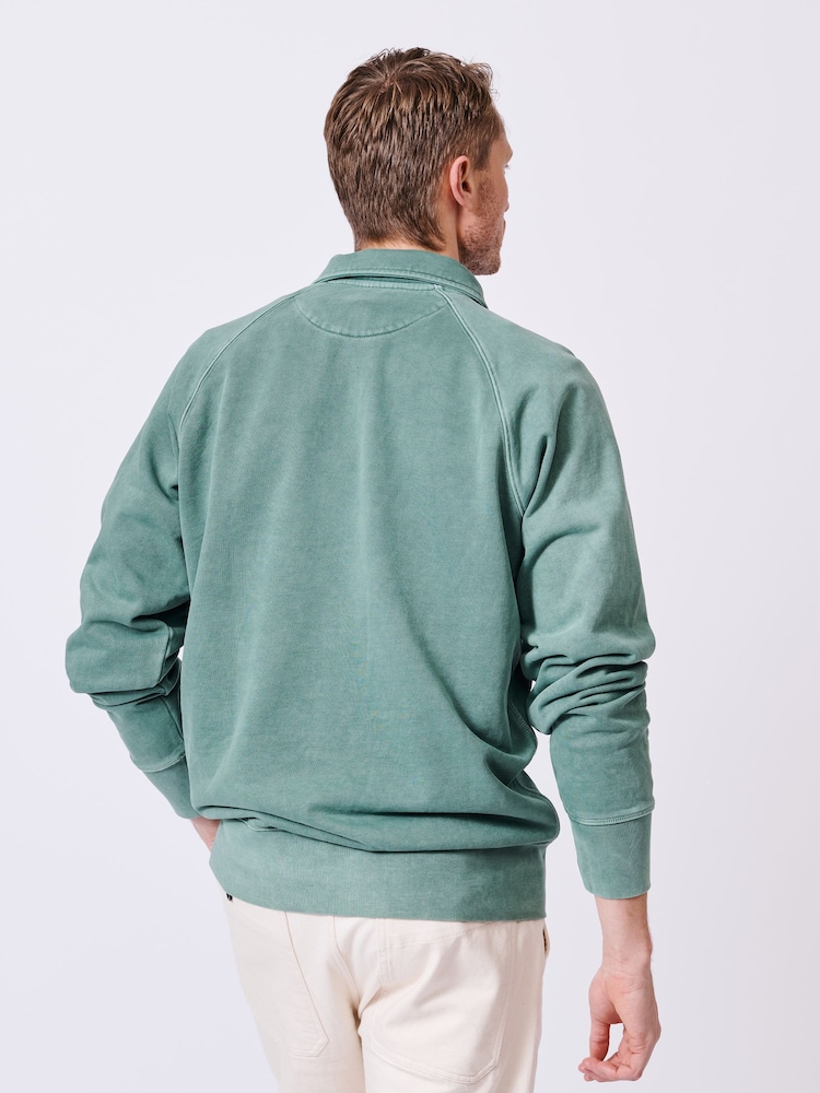Aubin Blue Raithby Button Neck 100% Cotton Sweatshirt - Image 2 of 5