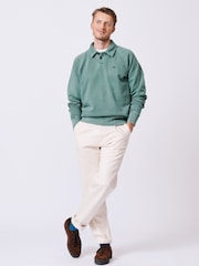 Aubin Blue Raithby Button Neck 100% Cotton Sweatshirt - Image 3 of 5