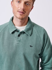 Aubin Blue Raithby Button Neck 100% Cotton Sweatshirt - Image 4 of 5