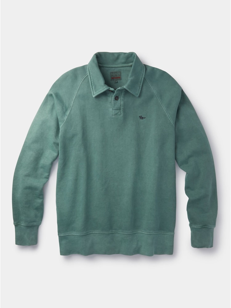Aubin Blue Raithby Button Neck 100% Cotton Sweatshirt - Image 5 of 5
