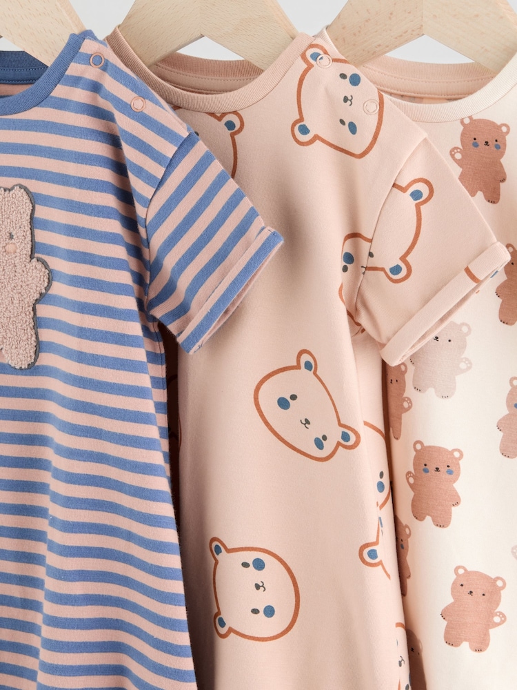 Navy/Oatmeal Baby Rompers 3 Pack - Image 10 of 10 Navy/Oatmeal Baby Rompers 3 Pack - Image 10 of 10