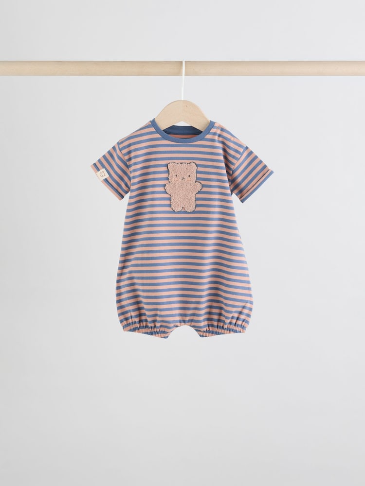 Navy/Oatmeal Baby Rompers 3 Pack - Image 3 of 9