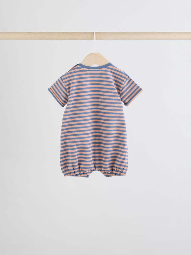 Navy/Oatmeal Baby Rompers 3 Pack - Image 4 of 9