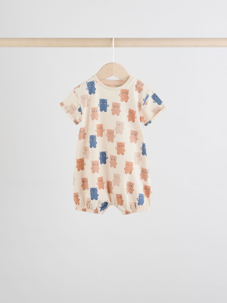 Navy/Oatmeal Baby Rompers 3 Pack - Image 6 of 9