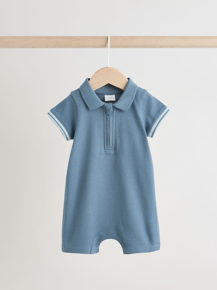 Blue/Navy Textured Baby Rompers 2 Pack - Image 3 of 11