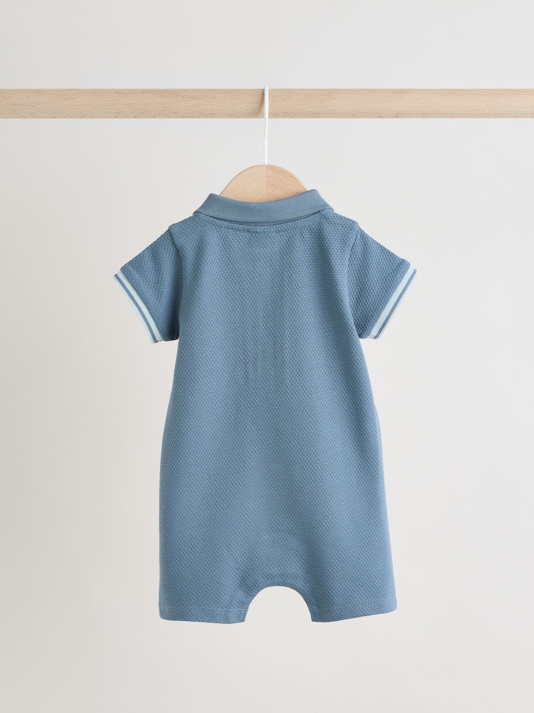 Blue/Navy Textured Baby Rompers 2 Pack - Image 4 of 11