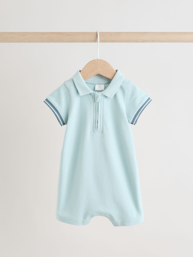 Blue/Navy Textured Baby Rompers 2 Pack - Image 5 of 11