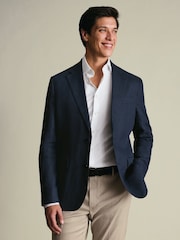 Charles Tyrwhitt Navy Blue Slim Fit Linen Suit Jacket - Image 1 of 9