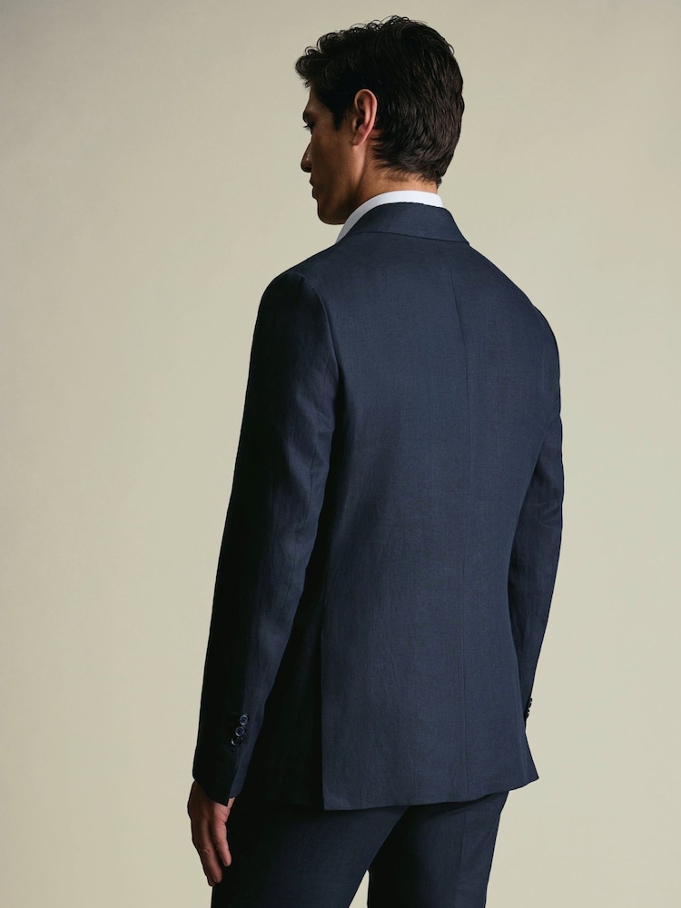 Charles Tyrwhitt Navy Blue Slim Fit Linen Suit Jacket - Image 2 of 9
