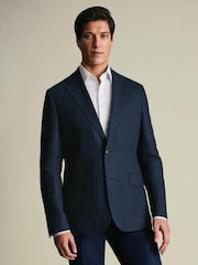 Charles Tyrwhitt Navy Blue Slim Fit Linen Suit Jacket - Image 3 of 9