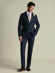 Charles Tyrwhitt Navy Blue Slim Fit Linen Suit Jacket - Image 4 of 9