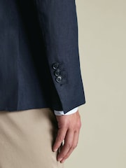 Charles Tyrwhitt Navy Blue Slim Fit Linen Suit Jacket - Image 7 of 9