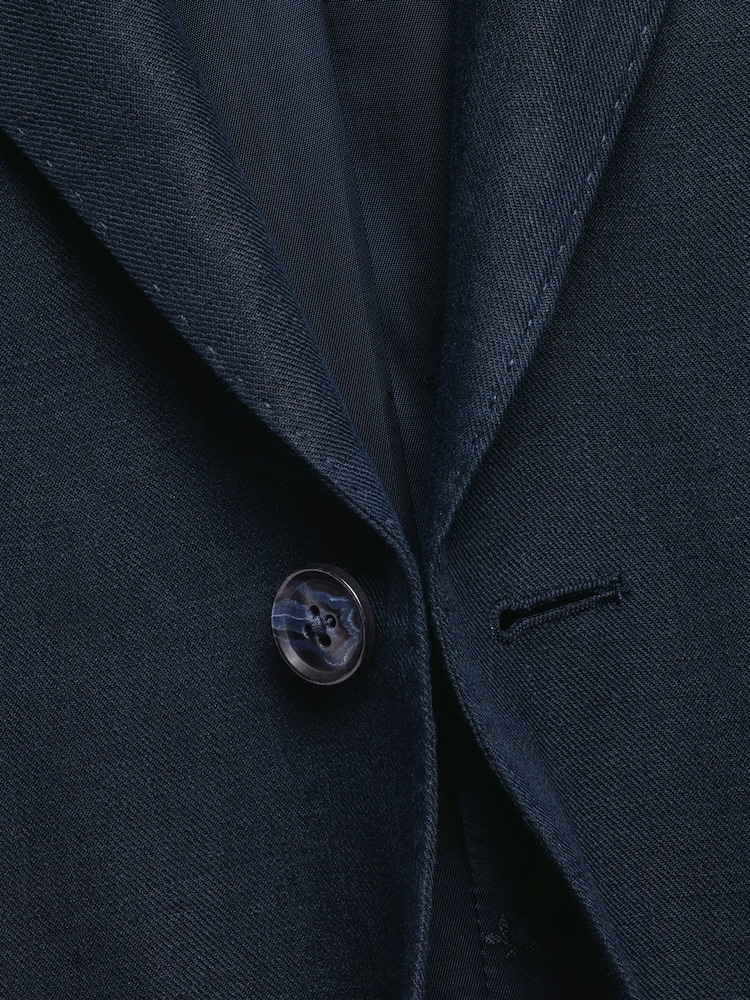Charles Tyrwhitt Navy Blue Slim Fit Linen Suit Jacket - Image 9 of 9