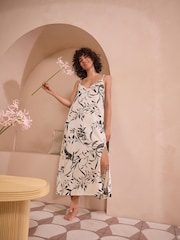 Black/White Linen Blend Slip - Image 1 of 9