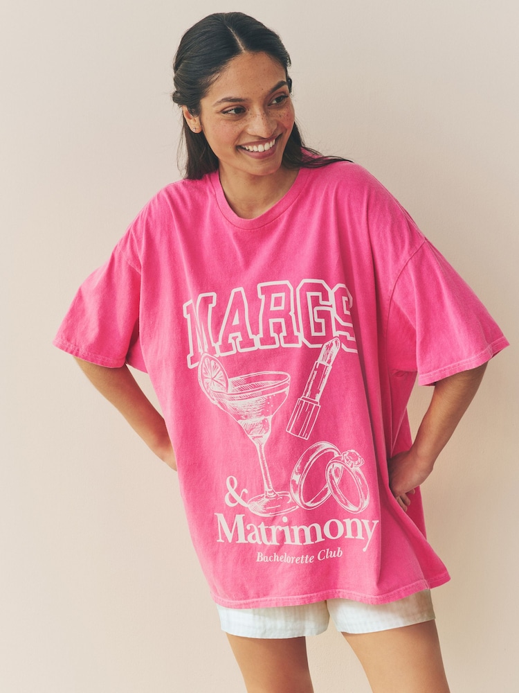 Pink Bridesmaid 100% Cotton Oversized Nightie - Image 1 of 7