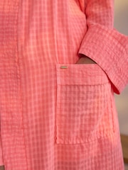 Fluro Pink 100% Cotton Gingham Lightweight Dressing Gown - Image 5 of 7