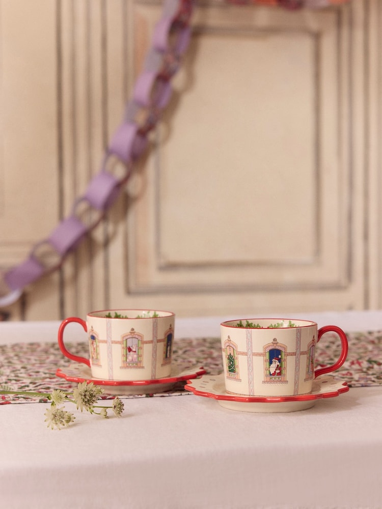 Cath Kidston Cream Christmas Dolls House Teacup and Saucer - Image 1 of 3