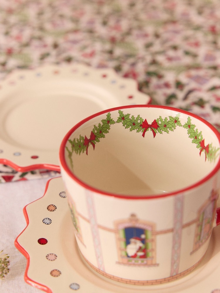 Cath Kidston Cream Christmas Dolls House Teacup and Saucer - Image 2 of 3