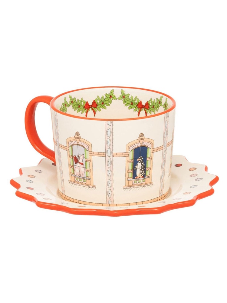 Cath Kidston Cream Christmas Dolls House Teacup and Saucer - Image 3 of 3