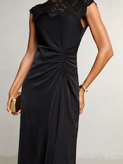 Lipsy Black Petite Lace Top Asymmetrical Fit and Flare Midi Dress - Image 3 of 4