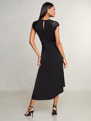 Lipsy Black Petite Lace Top Asymmetrical Fit and Flare Midi Dress - Image 4 of 4