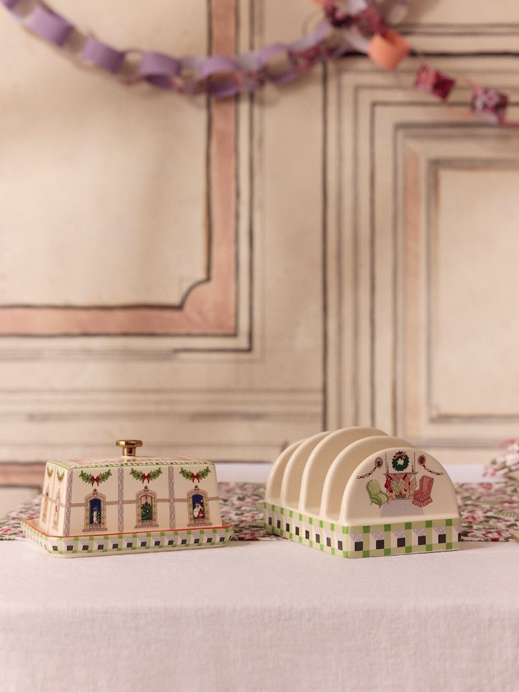 Cath Kidston White Christmas Dolls House Toast Rack and Butter Dish Set - Image 1 of 6