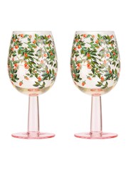 Cath Kidston Set of 2 Green Dolly Rose Wine Glasses - Image 3 of 5