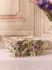 Cath Kidston Set of 4 Green Christmas Ditsy Shorties Mugs - Image 1 of 5